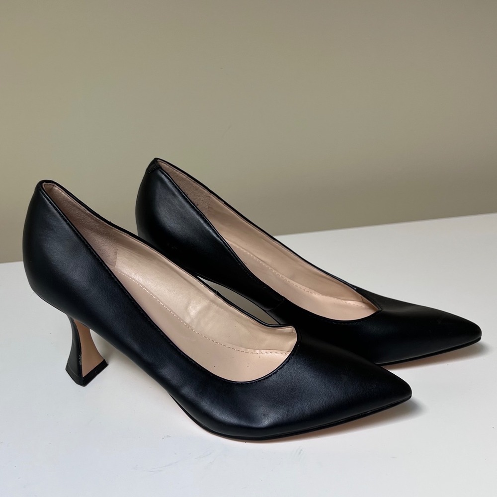 Nine West Whynot3 Black Pointed Toe Flared Heel Pumps Womens 5M WNWHYNOT3
